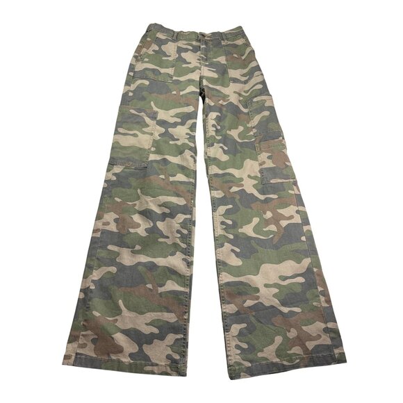 No Boundaries Camouflage Cargo Pants XS (0-2) Wide Leg Elastic Waist 7 Pockets - Picture 1 of 9